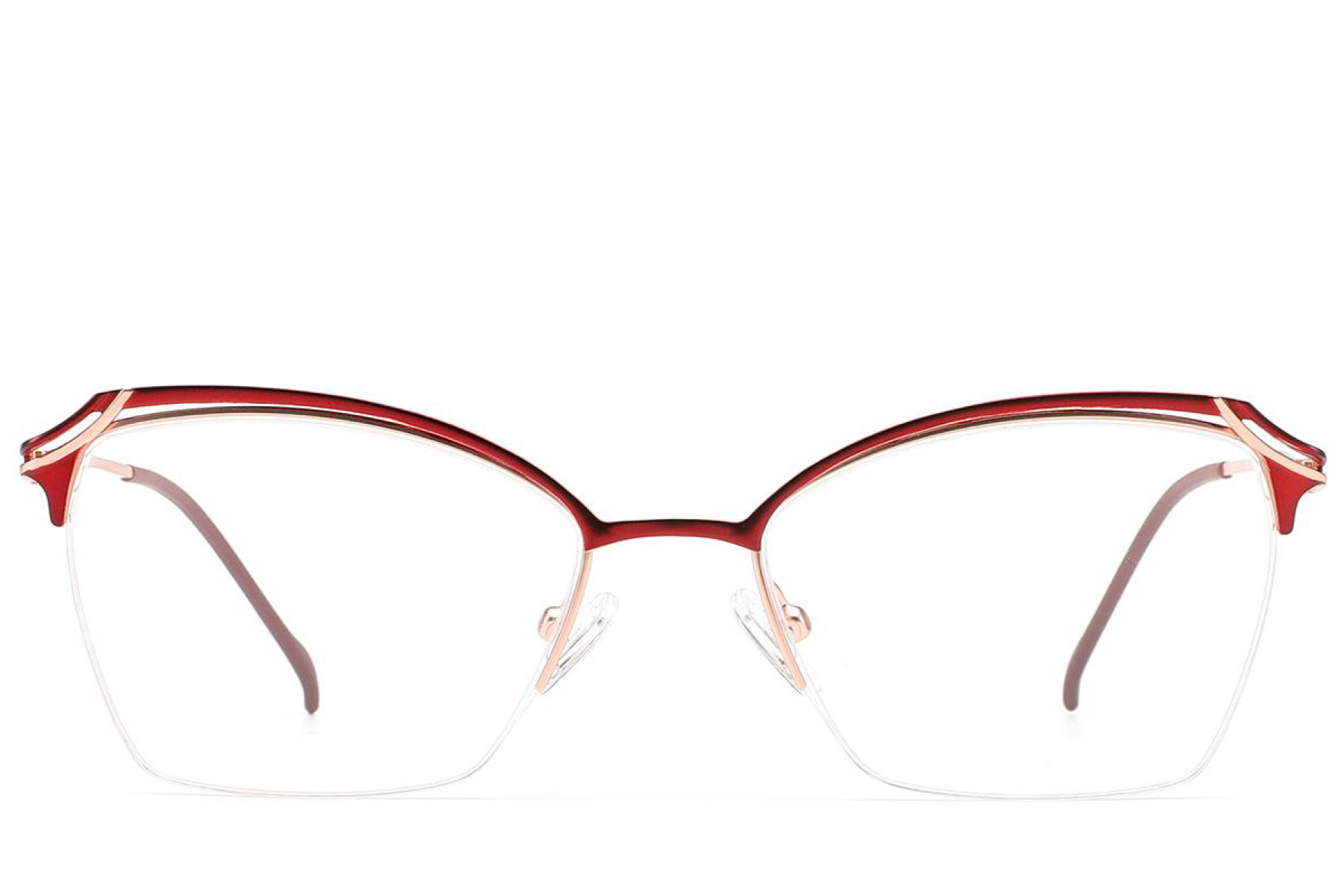 BS2012-3111_Red_Semi-rimless_Metal_Glasses_front