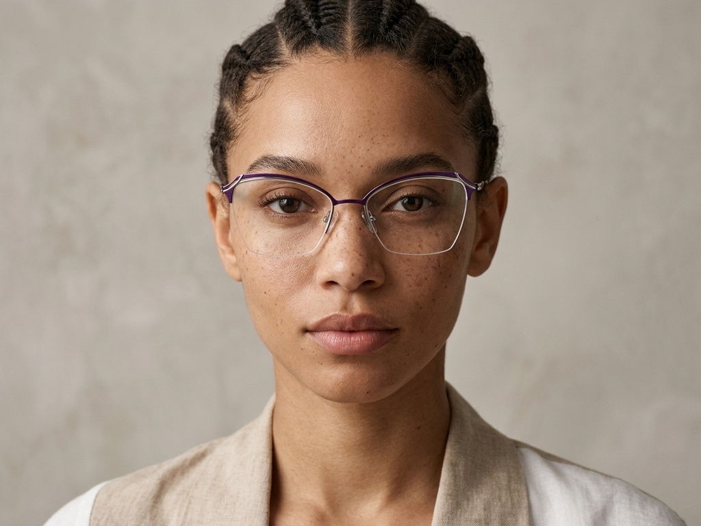 BS2012-3112_Purple_Semi-rimless_Metal_Glasses-tryon_female
