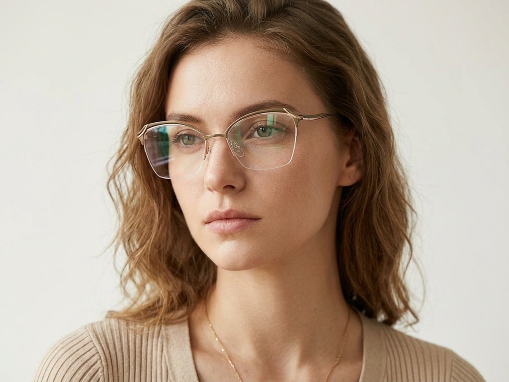 BS2012-3113_Brown_Semi-rimless_Metal_Glasses-tryon_female