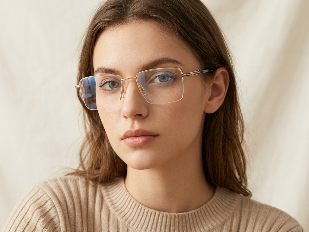 BS2012-3124_Golden_Semi-rimless_Metal_Glasses-tryon_female