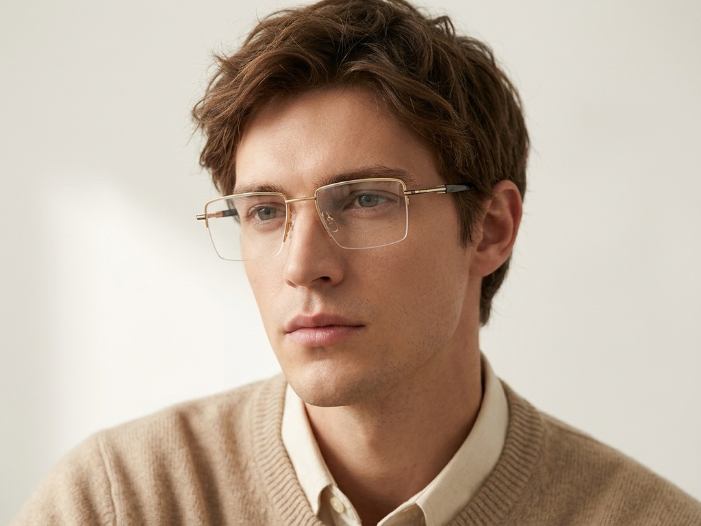 BS2012-3124_Golden_Semi-rimless_Metal_Glasses-tryon_male