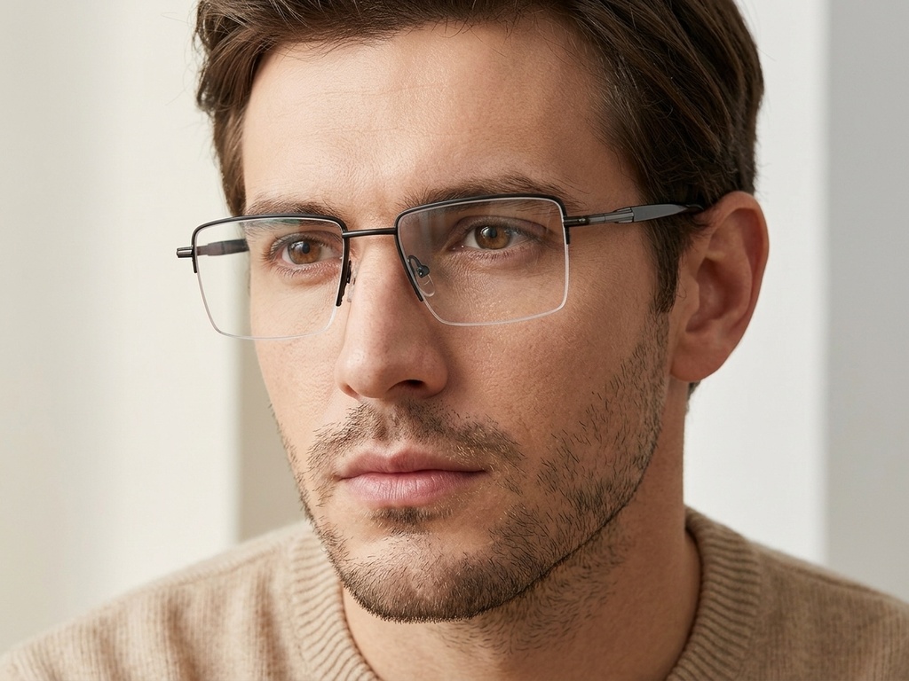 BS2012-3127_Black_Semi-rimless_Metal_Glasses-tryon_male