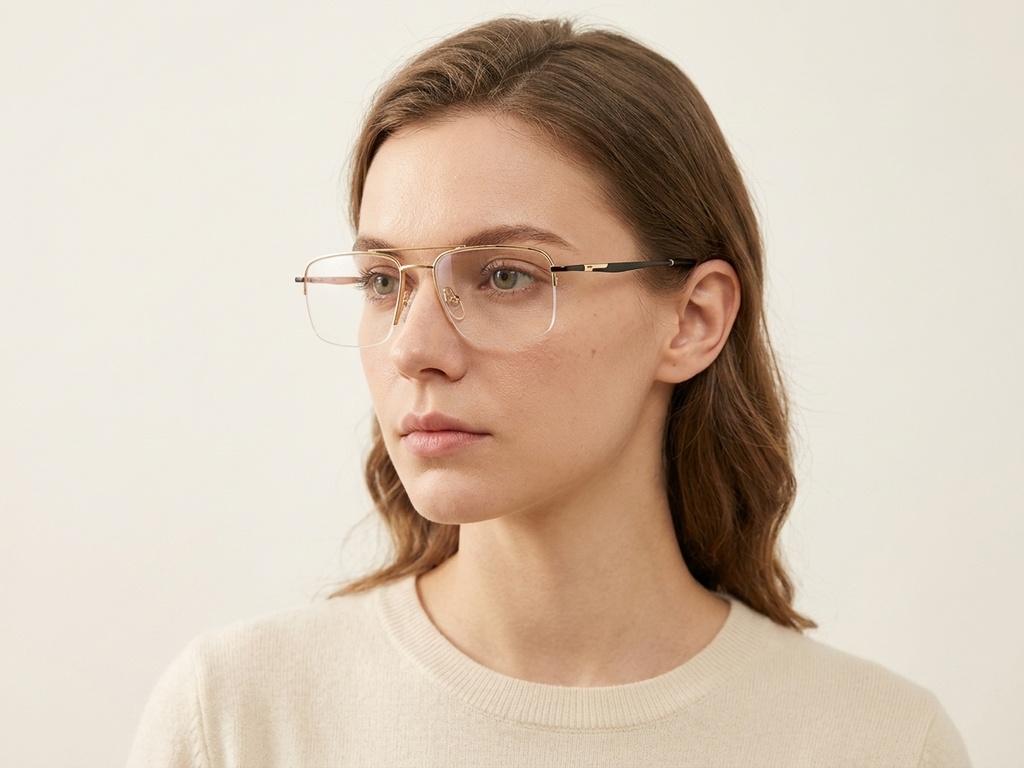 BS2012-3144_Golden_Semi-rimless_Metal_Glasses-tryon_female
