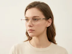 BS2012-3144_Golden_Semi-rimless_Metal_Glasses-tryon_female