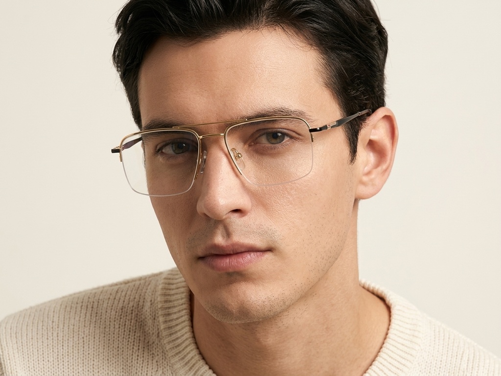 BS2012-3144_Golden_Semi-rimless_Metal_Glasses-tryon_male