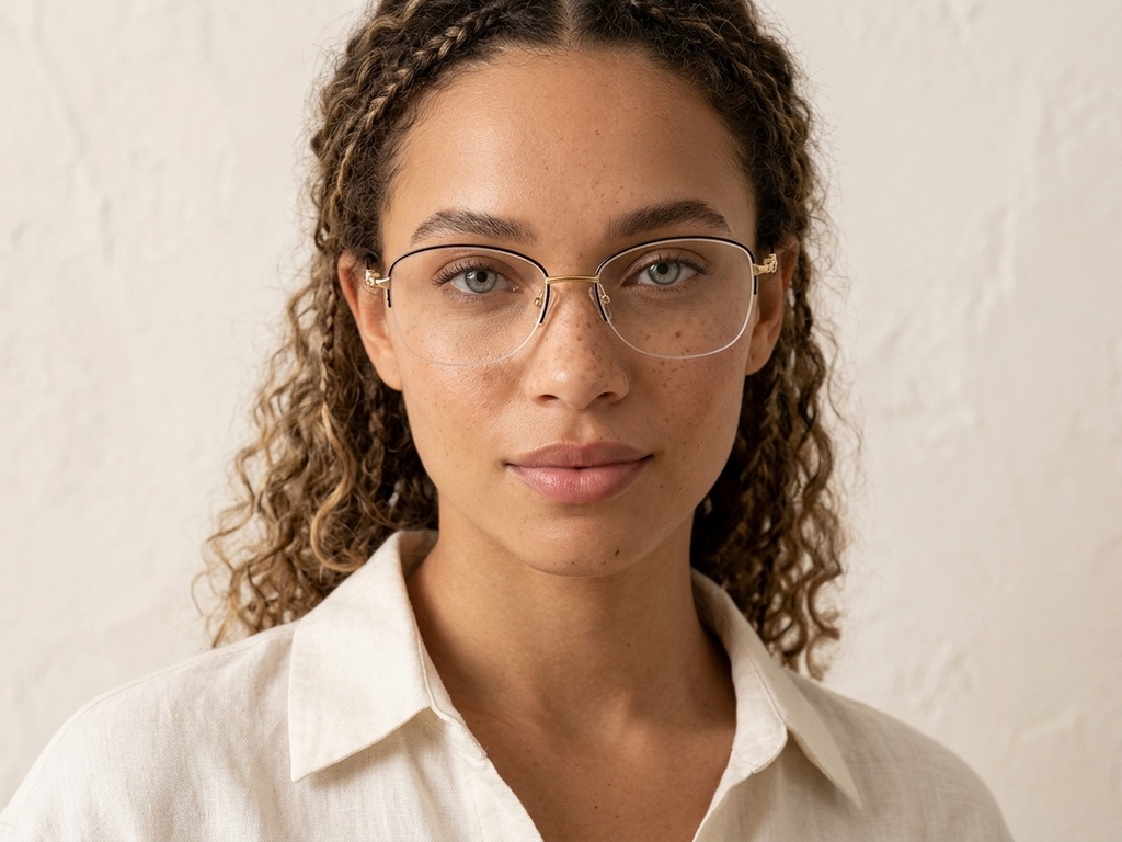 BS2012-3177_Black_Semi-rimless_Metal_Glasses-tryon_female