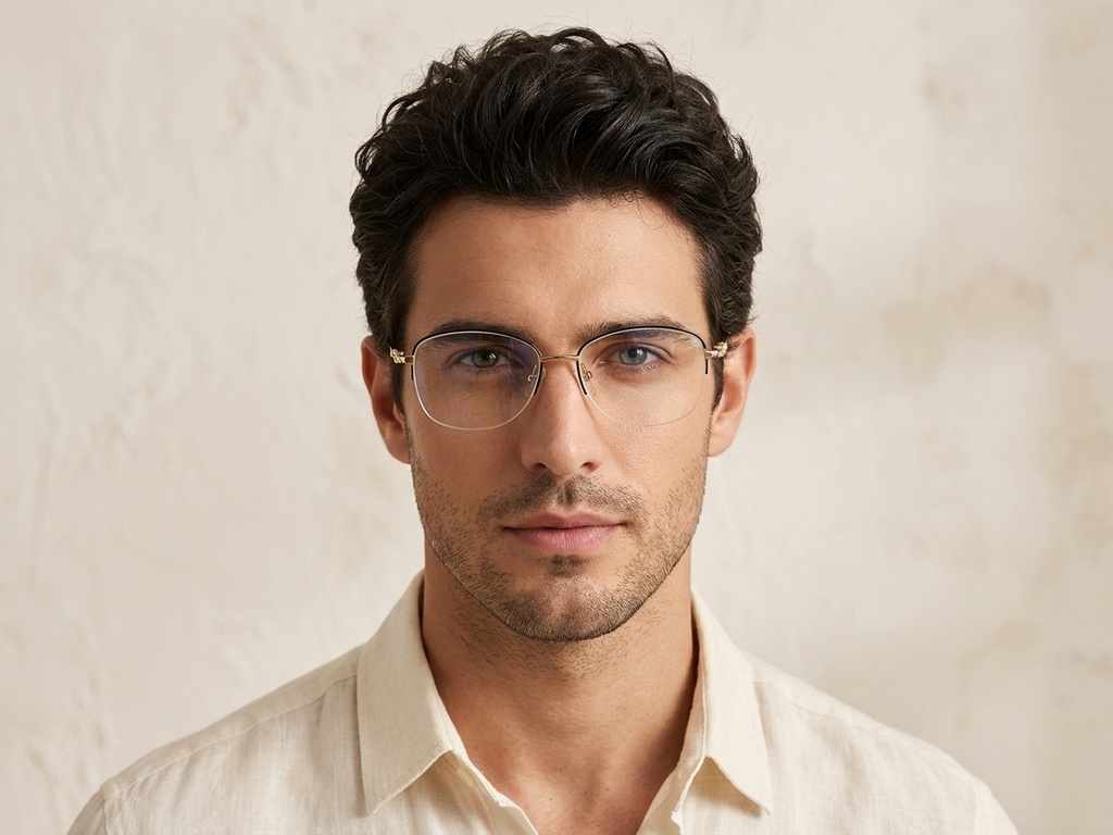 BS2012-3177_Black_Semi-rimless_Metal_Glasses-tryon_male
