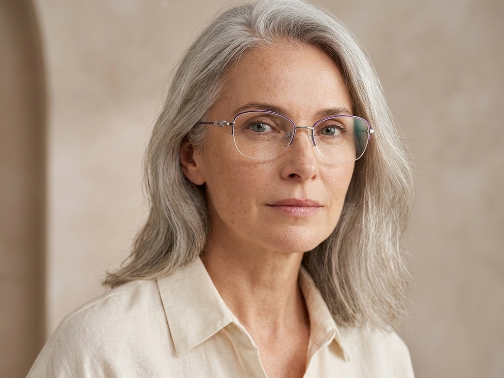 BS2012-3179_Purple_Semi-rimless_Metal_Glasses-tryon_female