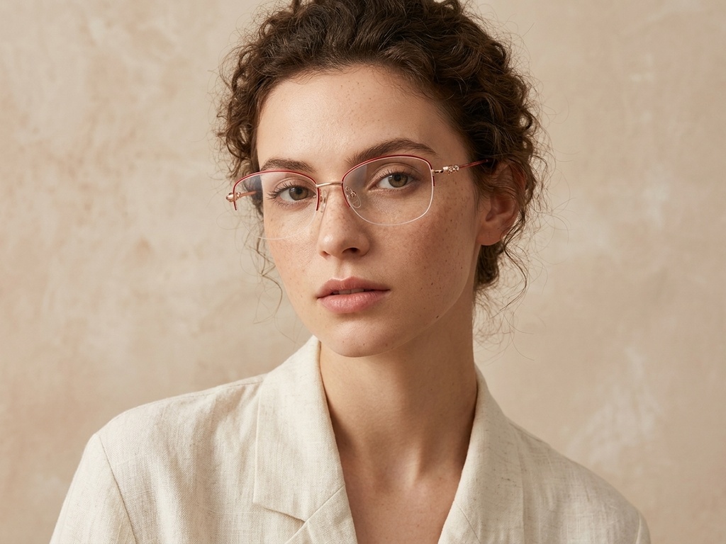 BS2012-3180_Red_Semi-rimless_Metal_Glasses-tryon_female