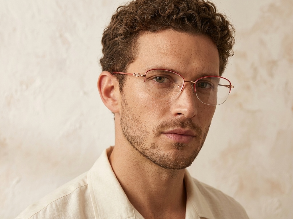 BS2012-3180_Red_Semi-rimless_Metal_Glasses-tryon_male