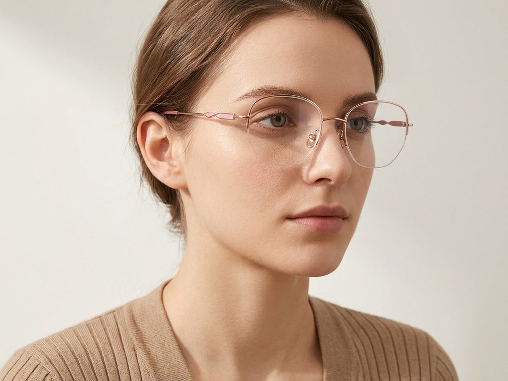 BS2012-3196_Pink_Semi-rimless_Metal_Glasses-tryon_female