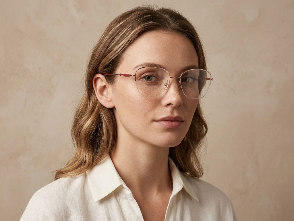 BS2012-3199_Pink_Semi-rimless_Metal_Glasses-tryon_female