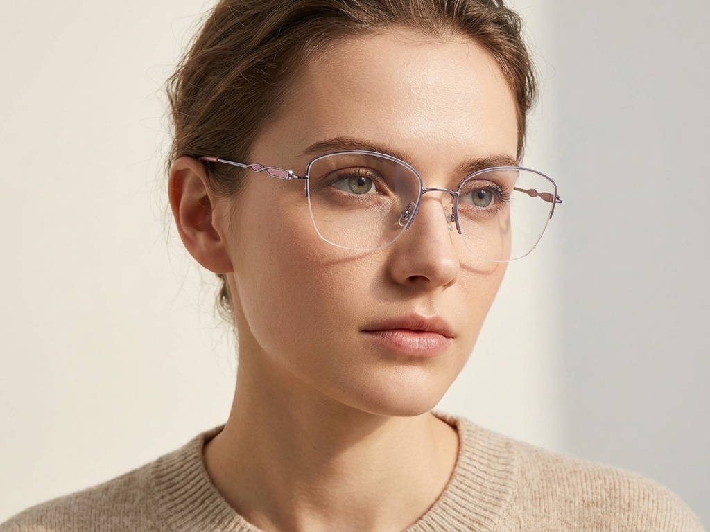BS2012-3200_Purple_Semi-rimless_Metal_Glasses-tryon_female