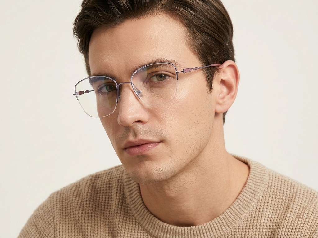 BS2012-3200_Purple_Semi-rimless_Metal_Glasses-tryon_male
