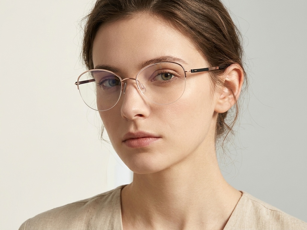BS2012-3231_Pink_Semi-rimless_Metal_Glasses-tryon_female