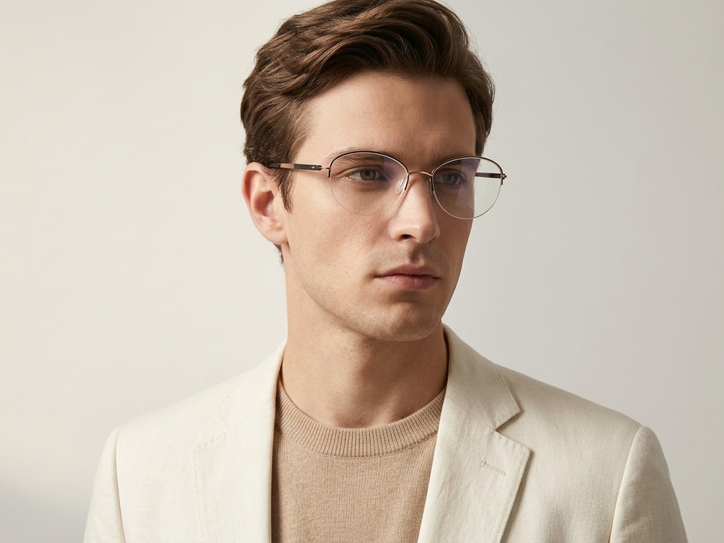 BS2012-3232_Black_Semi-rimless_Metal_Glasses-tryon_male