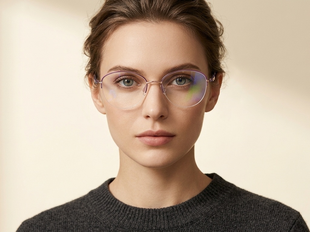 BS2012-3235_Purple_Semi-rimless_Metal_Glasses-tryon_female