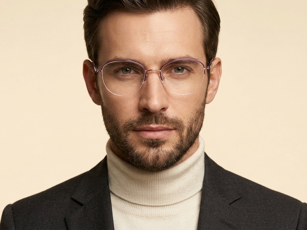 BS2012-3235_Purple_Semi-rimless_Metal_Glasses-tryon_male