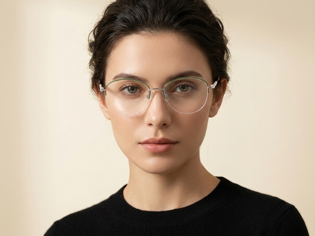 BS2012-3236_Green_Semi-rimless_Metal_Glasses-tryon_female
