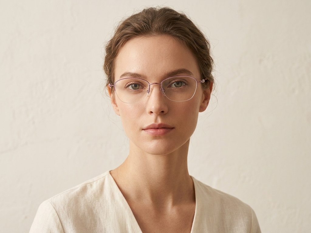 BS2012-3288_Pink_Semi-rimless_Metal_Glasses-tryon_female