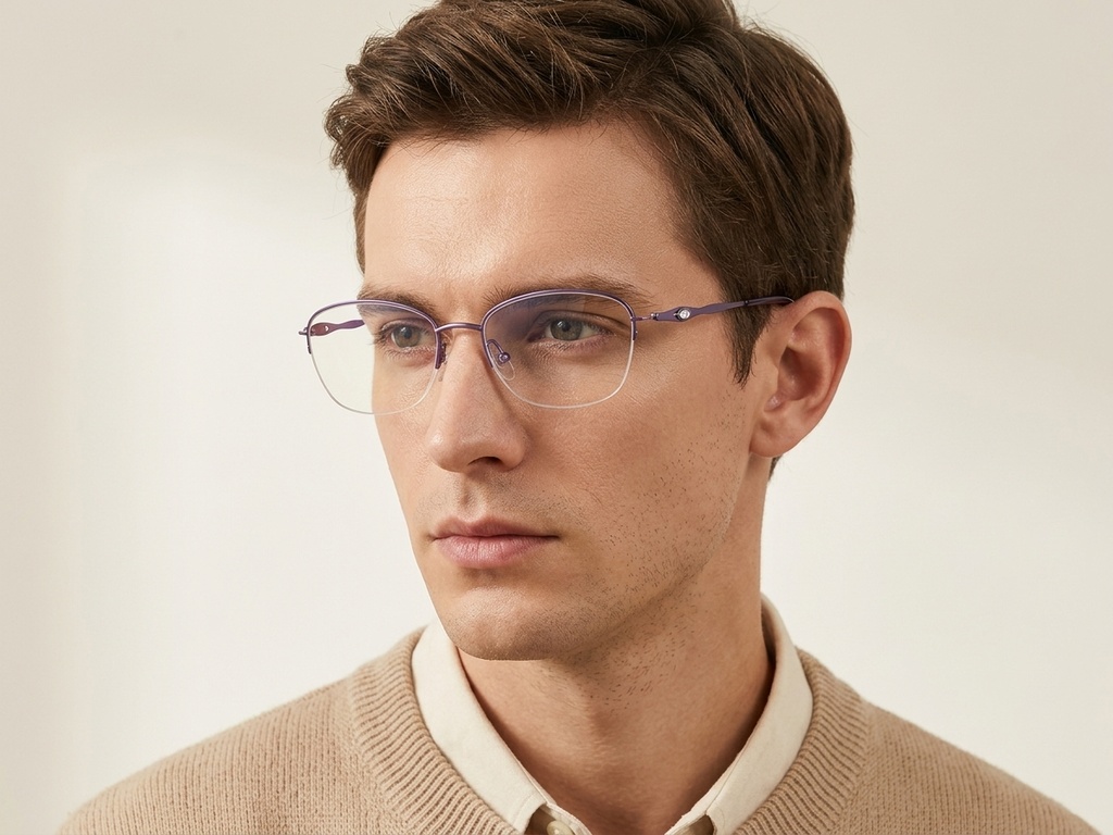 BS2012-3289_Purple_Semi-rimless_Metal_Glasses-tryon_male
