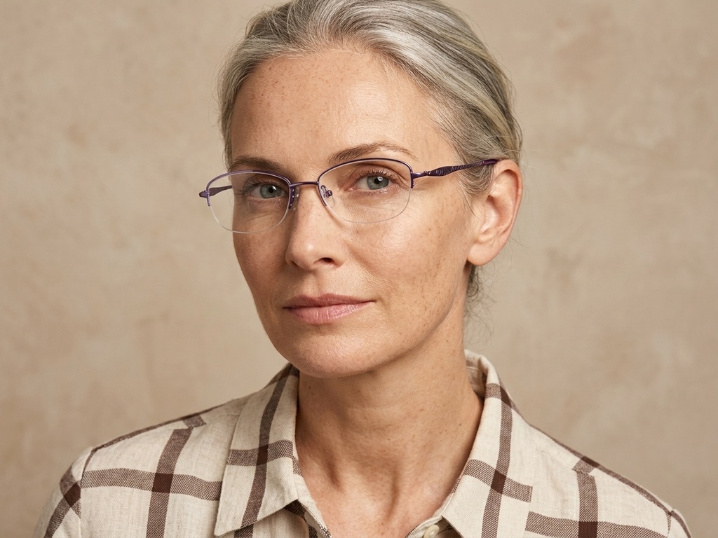 BS2012-3295_Purple_Semi-rimless_Metal_Glasses-tryon_female