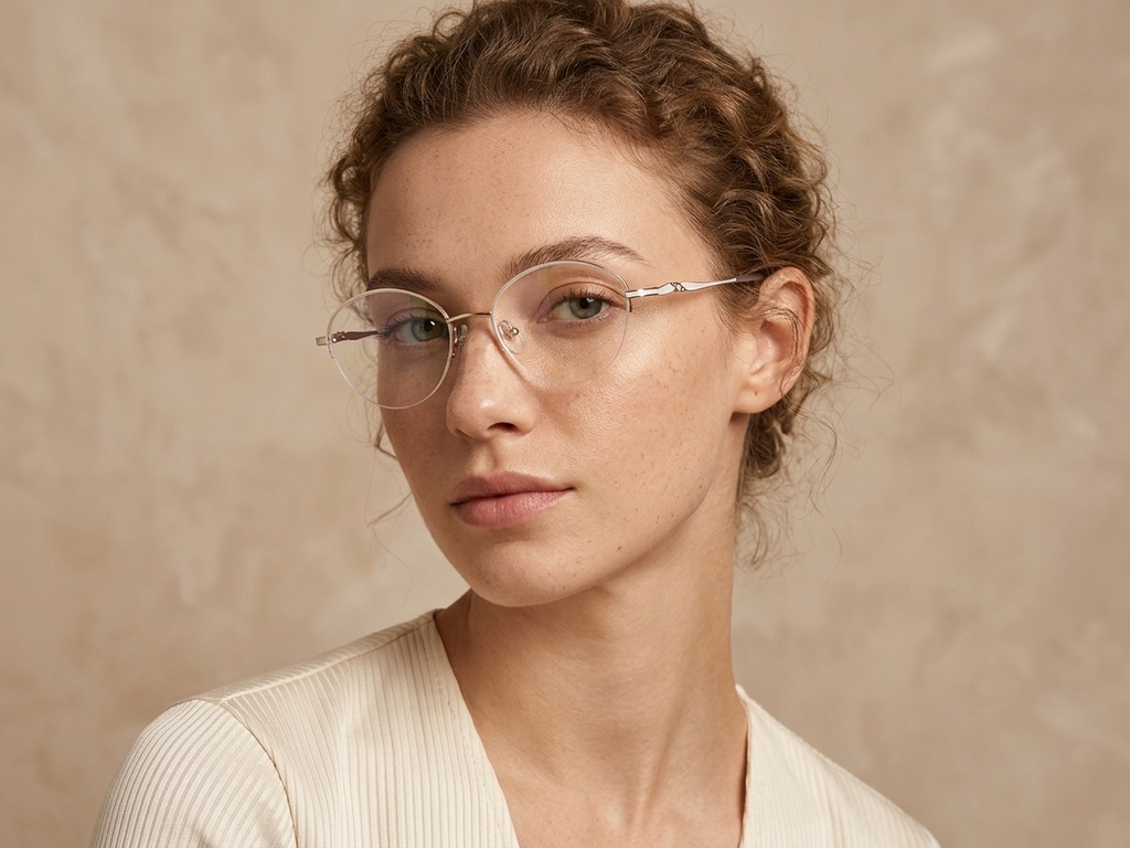 BS2012-3298_Golden_Semi-rimless_Metal_Glasses-tryon_female
