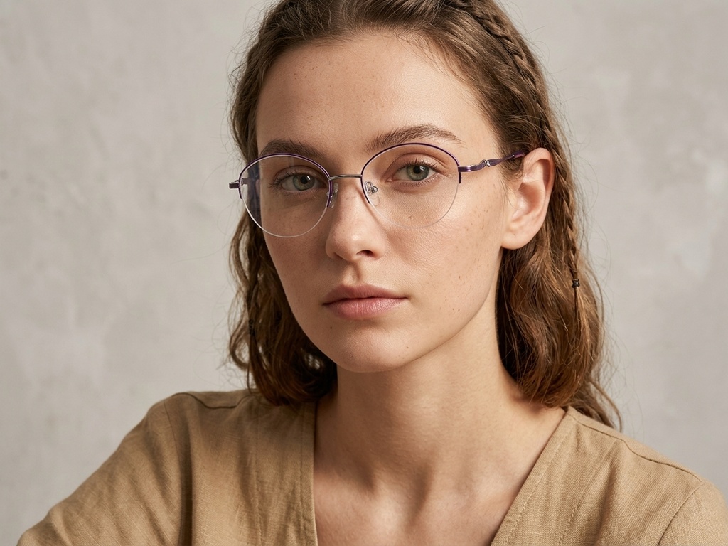 BS2012-3300_Purple_Semi-rimless_Metal_Glasses-tryon_female