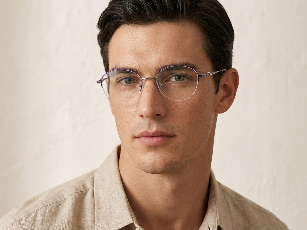 BS2012-3300_Purple_Semi-rimless_Metal_Glasses-tryon_male