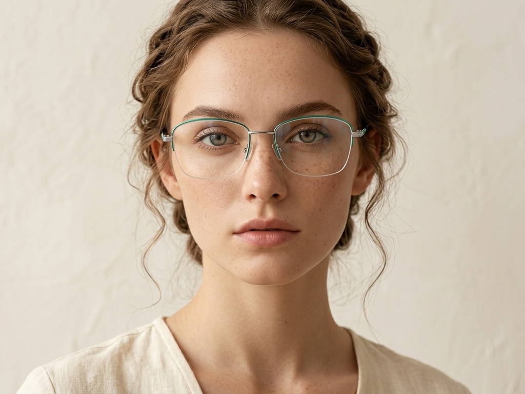 BS2012-3419_Green_Semi-rimless_Metal_Glasses-tryon_female
