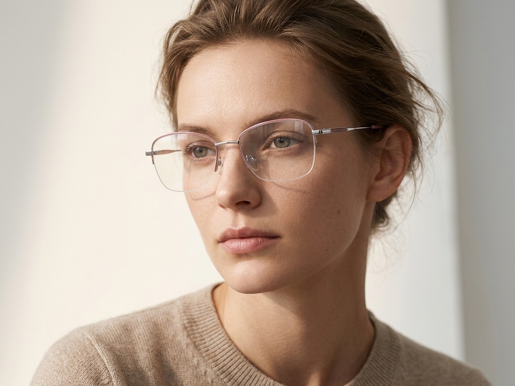 BS2012-3422_Pink_Semi-rimless_Metal_Glasses-tryon_female