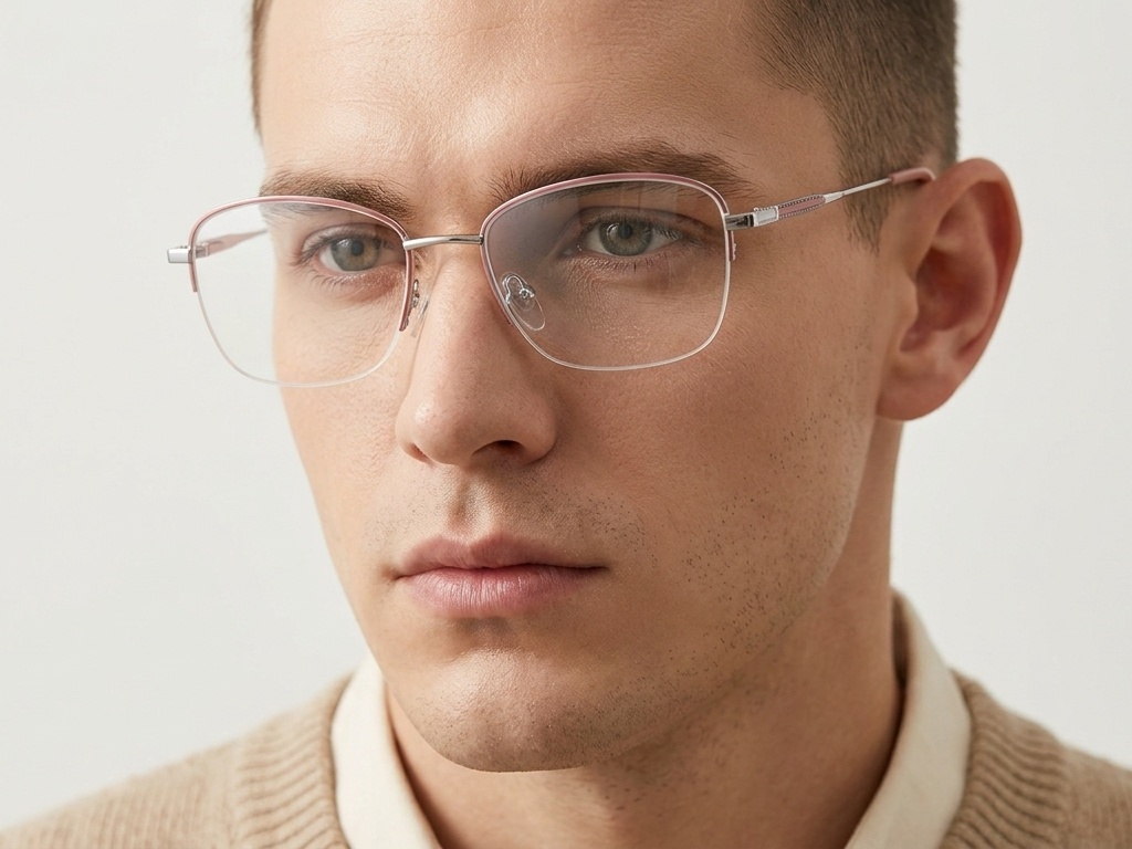 BS2012-3422_Pink_Semi-rimless_Metal_Glasses-tryon_male