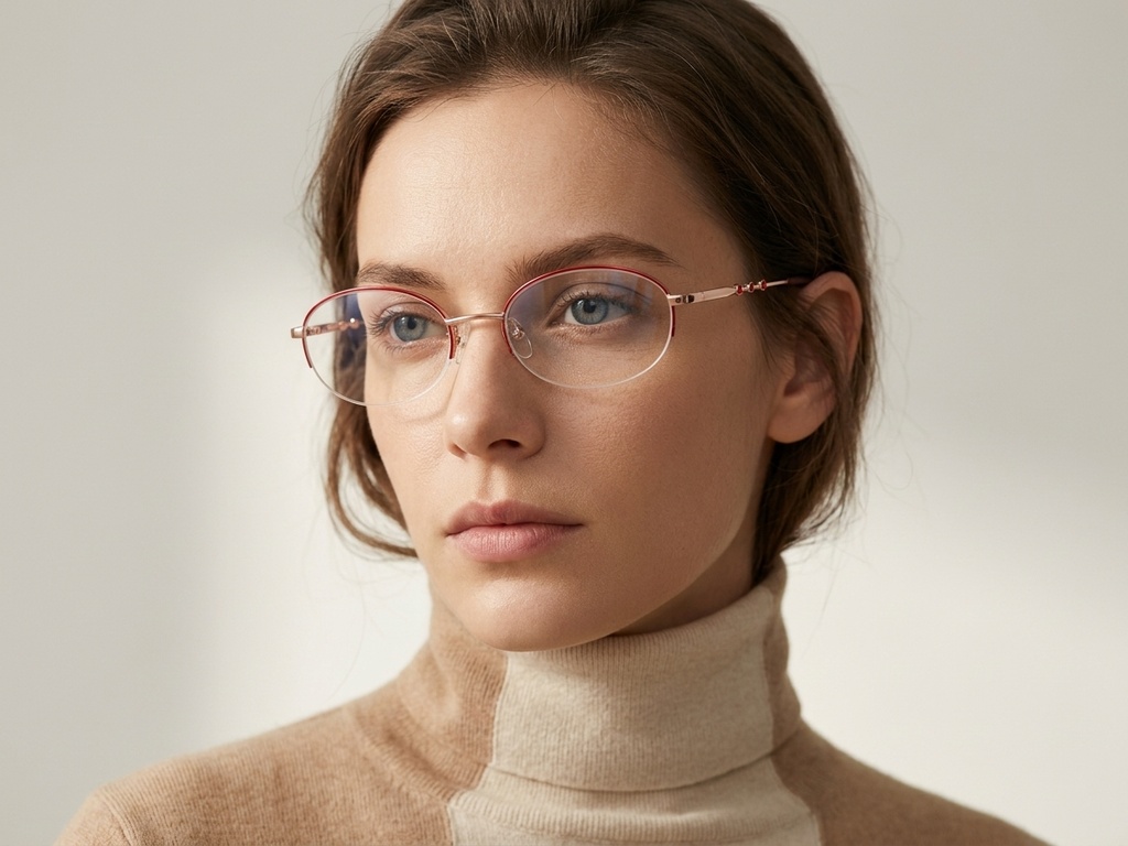 BS2012-3434_Red_Semi-rimless_Metal_Glasses-tryon_female