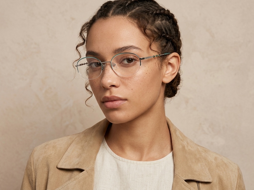 BS2012-3435_Green_Semi-rimless_Metal_Glasses-tryon_female