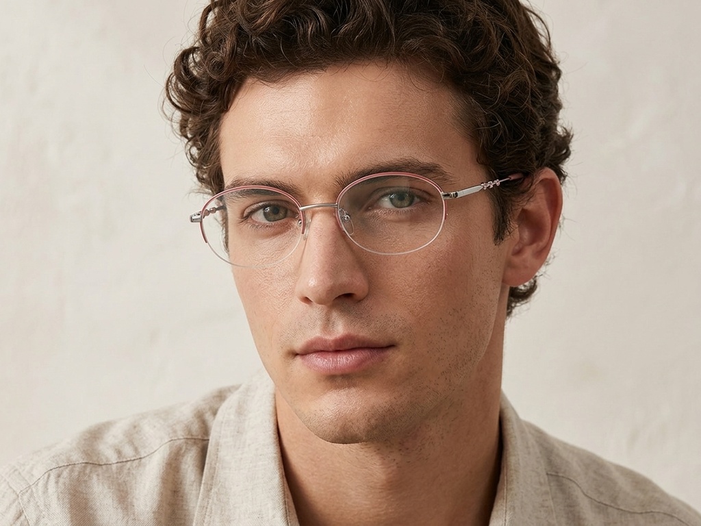BS2012-3436_Pink_Semi-rimless_Metal_Glasses-tryon_male