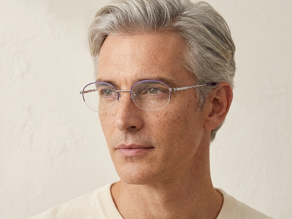 BS2012-3437_Purple_Semi-rimless_Metal_Glasses-tryon_male