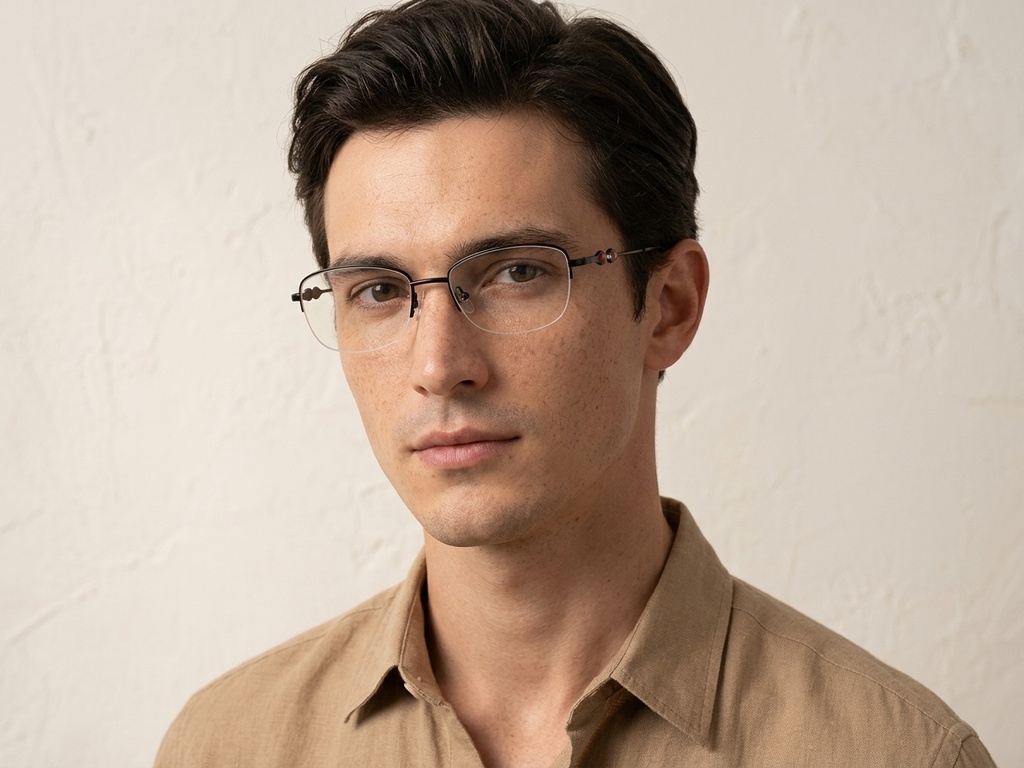 BS2012-3453_Black_Semi-rimless_Metal_Glasses-tryon_male