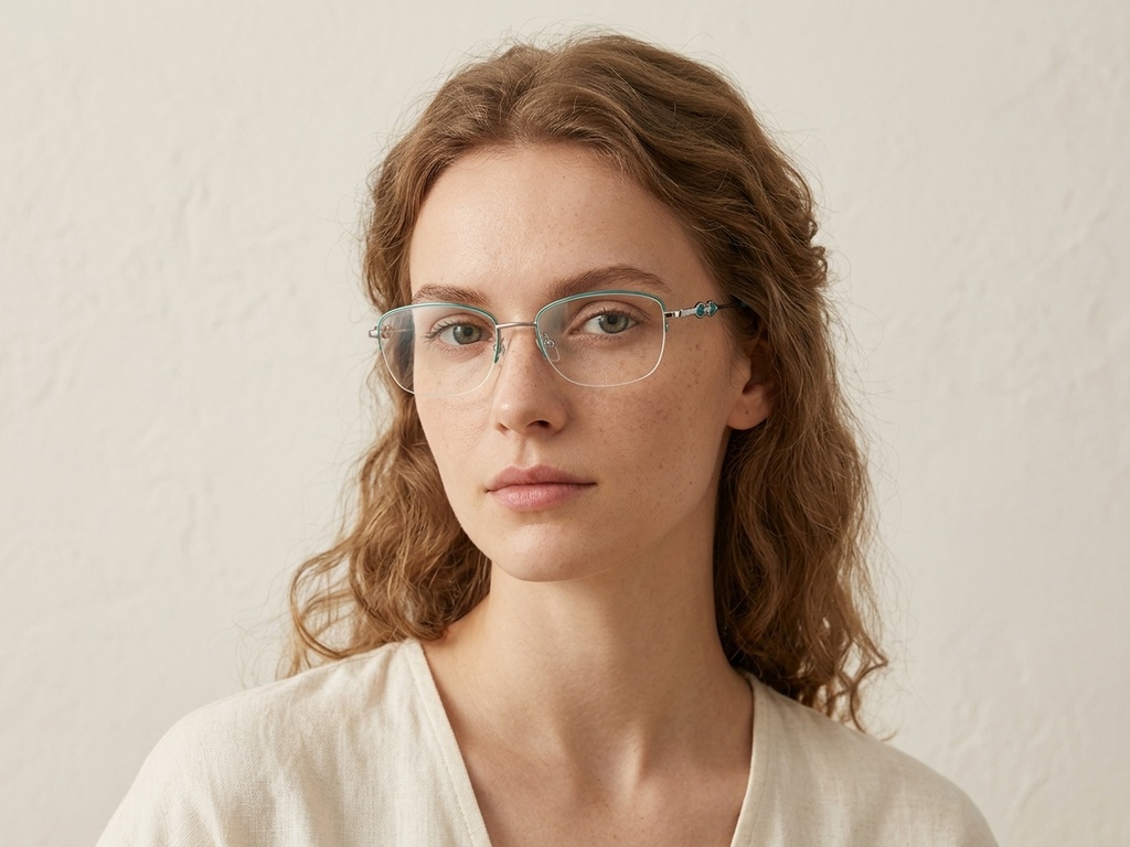 BS2012-3454_Green_Semi-rimless_Metal_Glasses-tryon_female