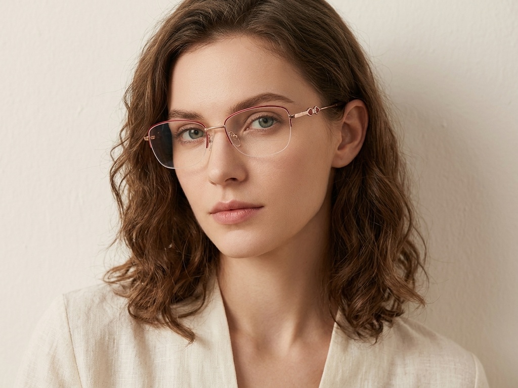 BS2012-3456_Red_Semi-rimless_Metal_Glasses-tryon_female