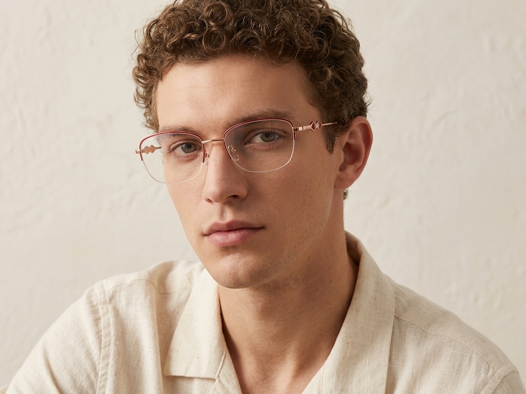 BS2012-3456_Red_Semi-rimless_Metal_Glasses-tryon_male