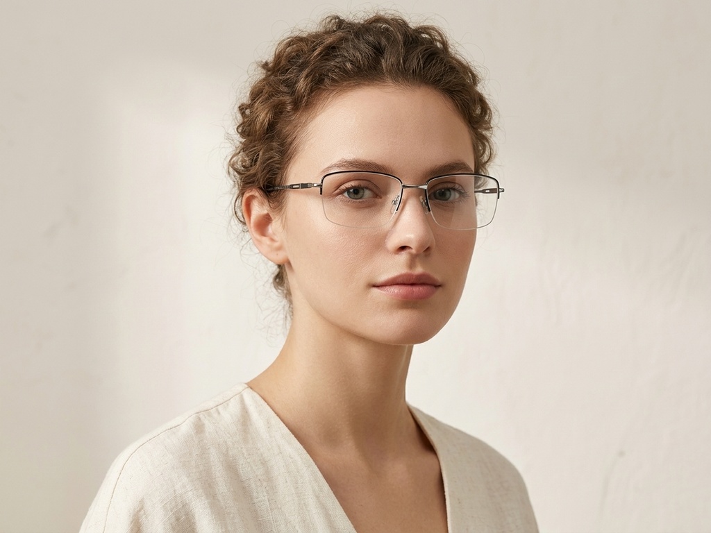 BS2012-3483_Black_Semi-rimless_Metal_Glasses-tryon_female