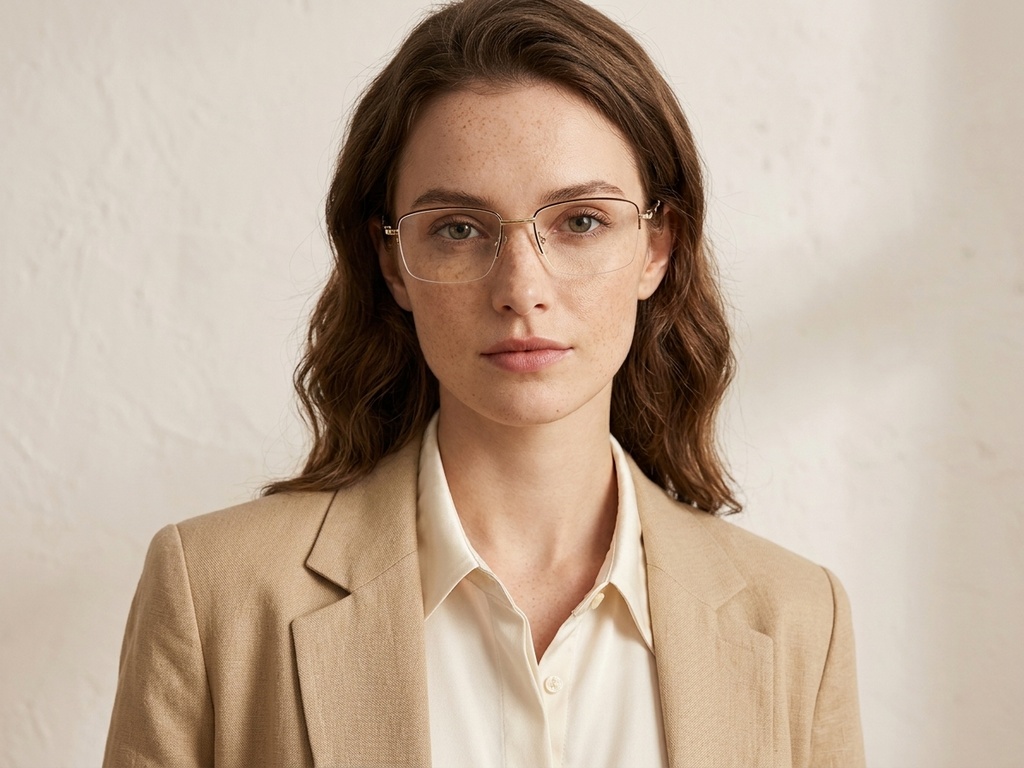 BS2012-3486_Brown_Semi-rimless_Metal_Glasses-tryon_female