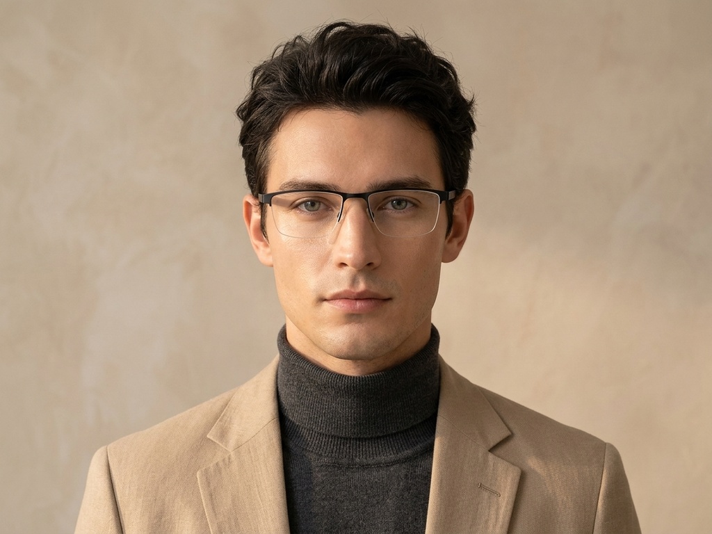 BS2012-3603_Black_Semi-rimless_Metal_Glasses-tryon_male
