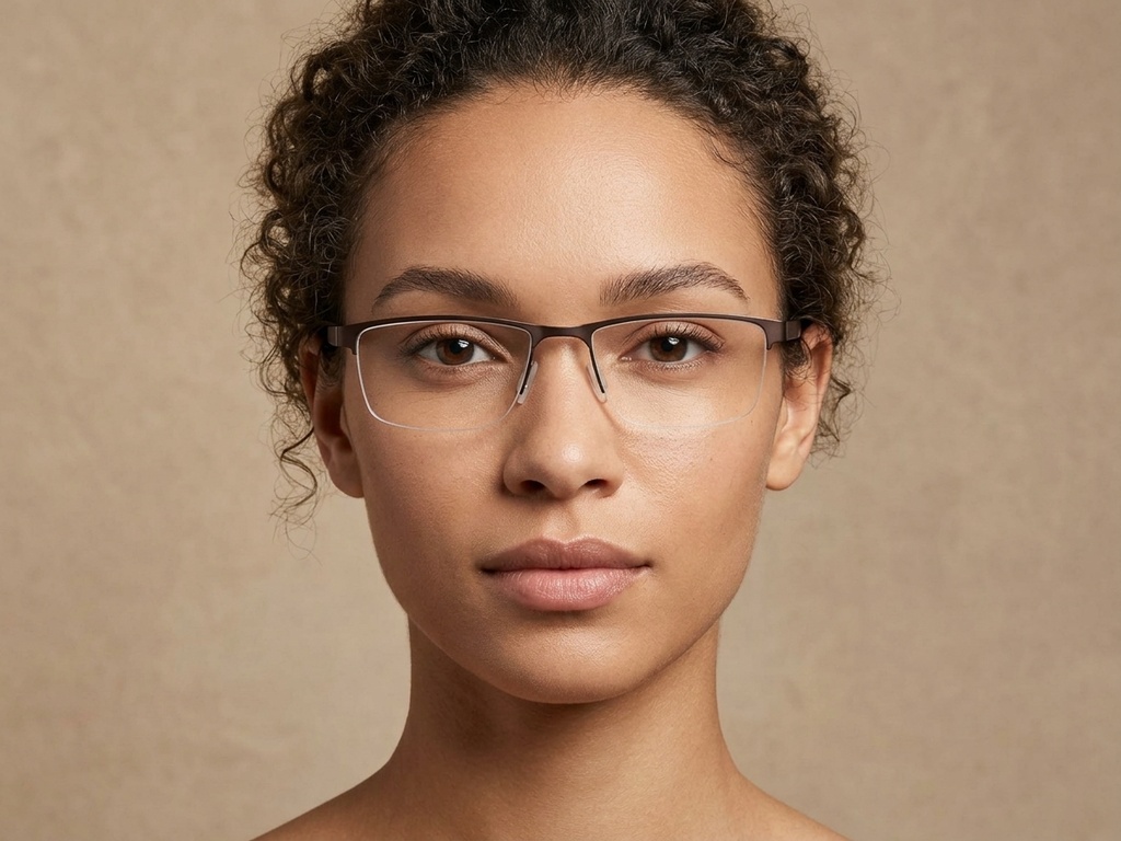 BS2012-3605_Brown_Semi-rimless_Metal_Glasses-tryon_female