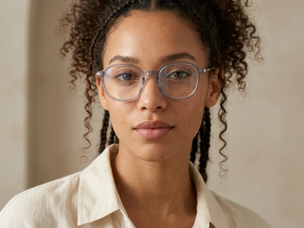 BS218-0515_Grey_Oval_TR90_Glasses_corner-tryon_female