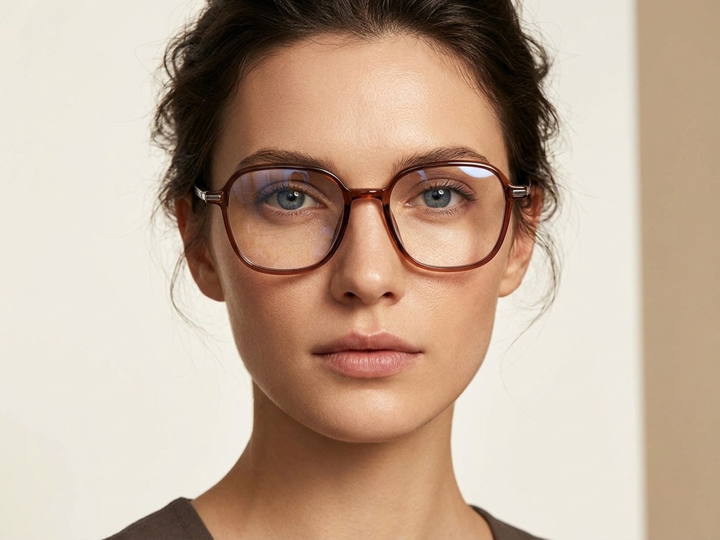 BS218-0812_Brown_Rectangular_TR90_Glasses-tryon_female