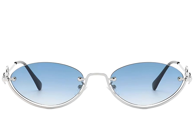 BS225-0032_Silver_Semi-rimless_Metal_Sunglasses-front