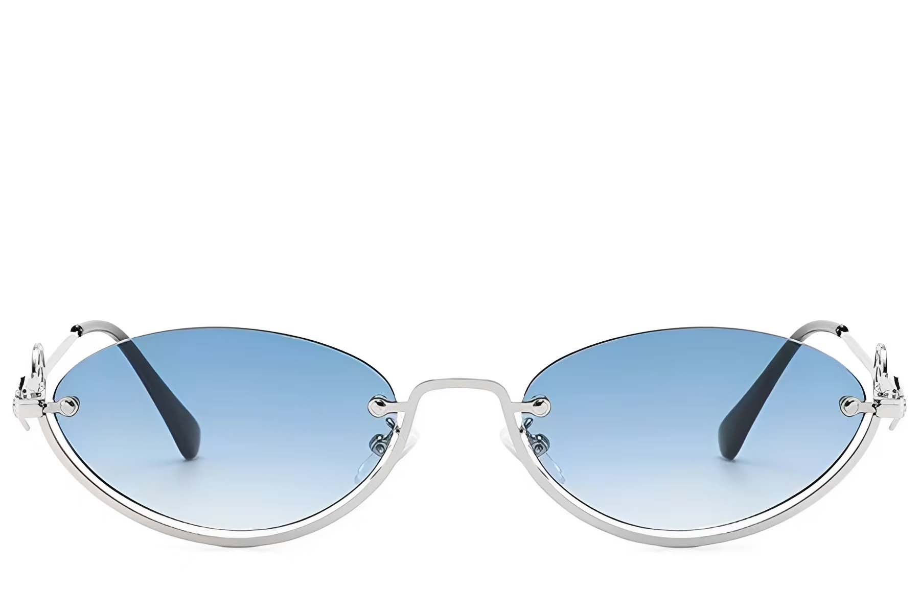 BS225-0032_Silver_Semi-rimless_Metal_Sunglasses_front