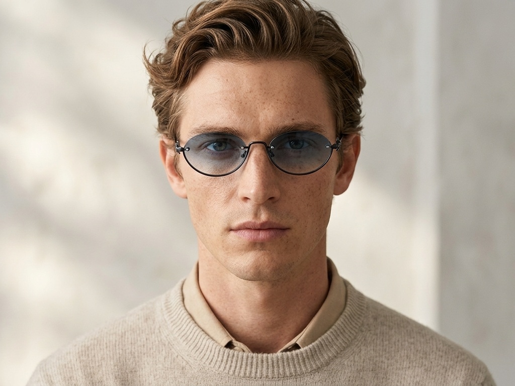 BS225-0033_Grey_Semi-rimless_Metal_Sunglasses-tryon_male
