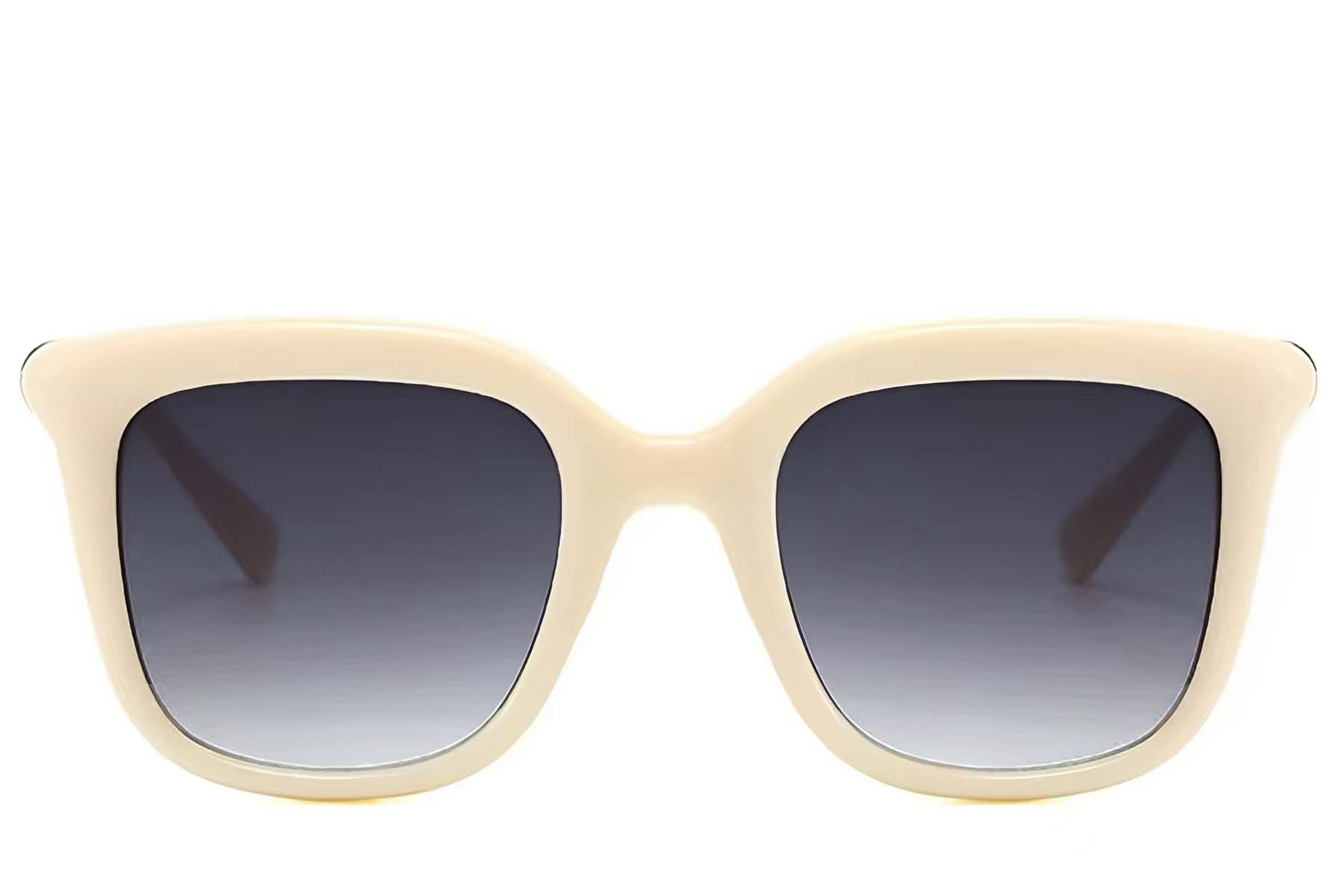BS225-0080_Cream_Rectangular_Plastic_Sunglasses_front